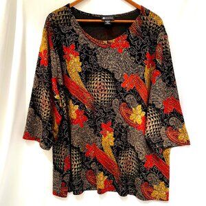 Maggie Barnes Womens Fall Popover Top Plus Sz 4X Paisley Artsy Geometric Career